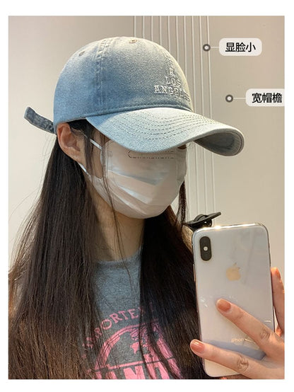 Baseball Embroidered Cap Washed Lettering Denim