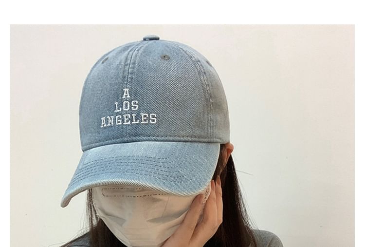 Baseball Embroidered Cap Washed Lettering Denim