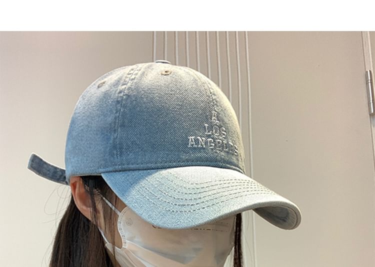 Baseball Embroidered Cap Washed Lettering Denim