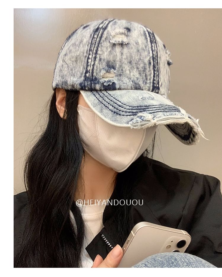 Baseball Washed Distressed Cap Denim