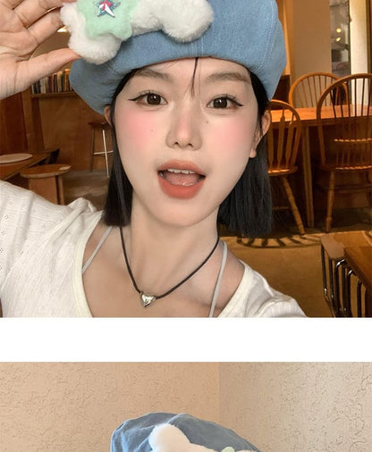 Accent Beret Denim Washed Bone