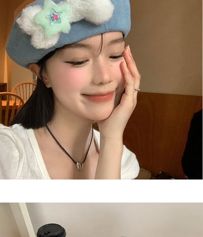 Accent Beret Denim Washed Bone