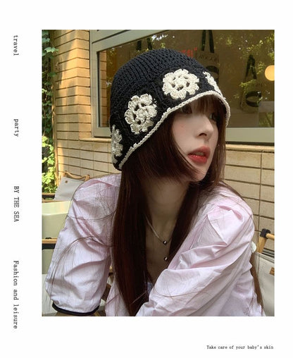 Hat Floral Crochet Cloche Knit
