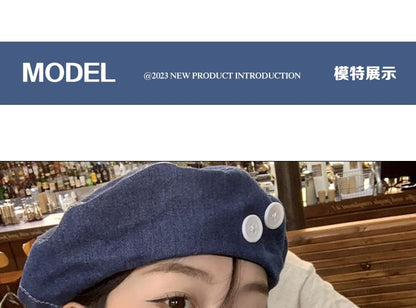Accent Washed Beret Denim Button