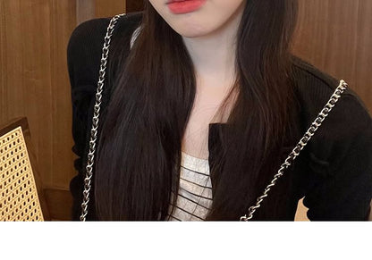 Knit Newsboy Faux Panel Leather Cap