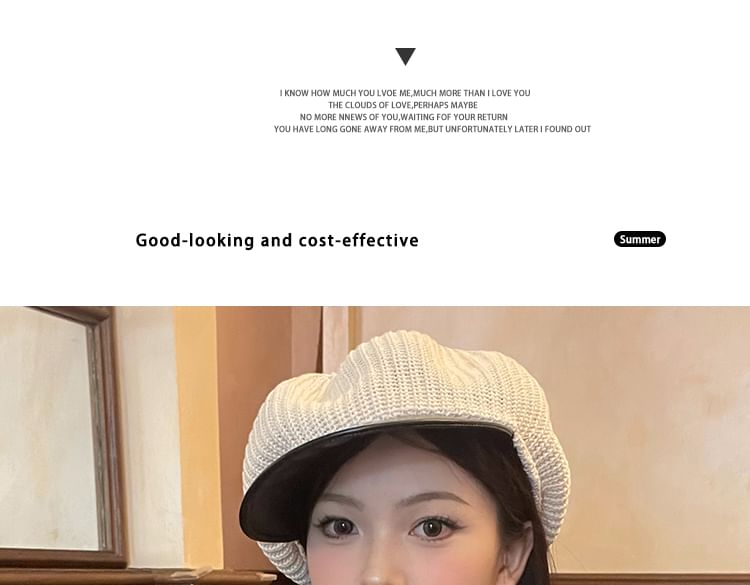 Knit Newsboy Faux Panel Leather Cap