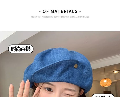 Washed Denim Newsboy Cap