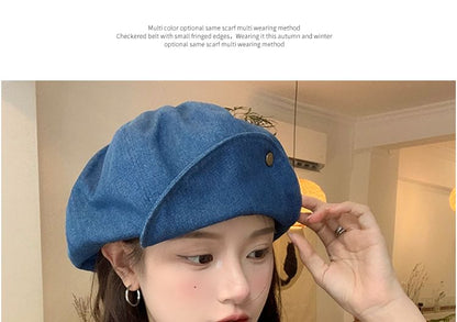Washed Denim Newsboy Cap