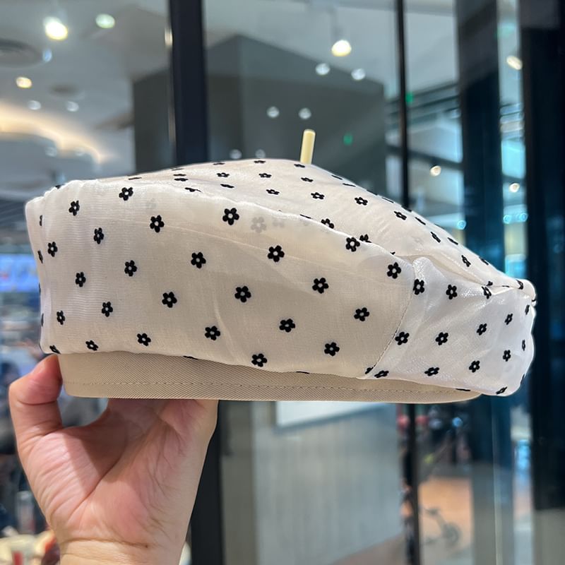 Mesh Print Beret Floral