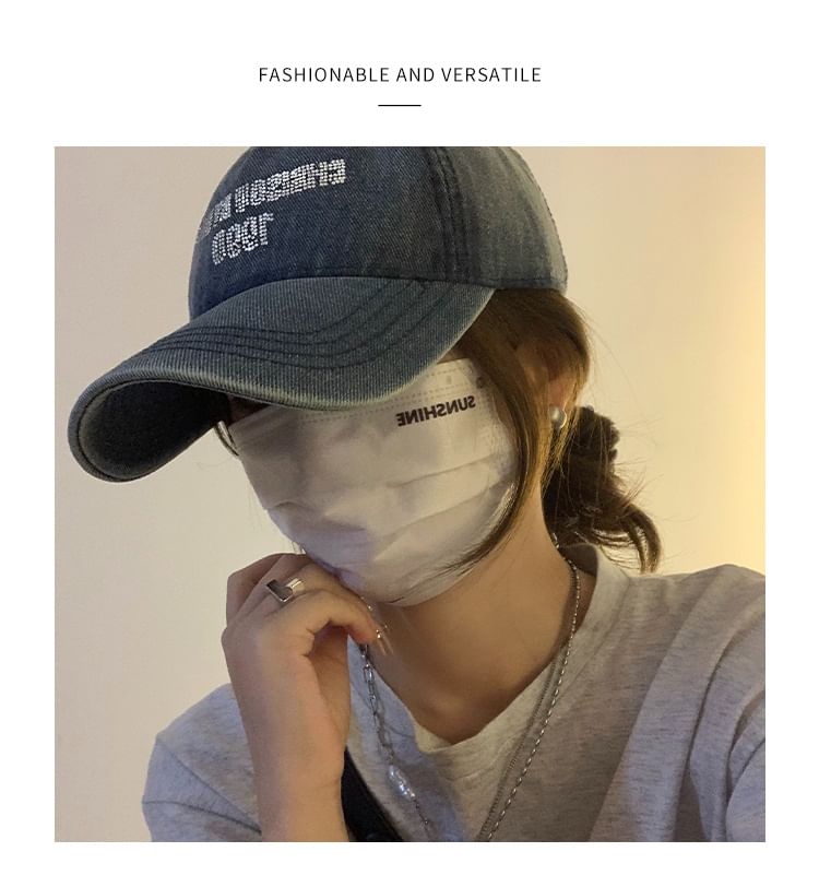 Rhinestone Baseball Lettering Cap Washed Denim