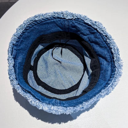 Bucket Hat Frayed Denim Washed