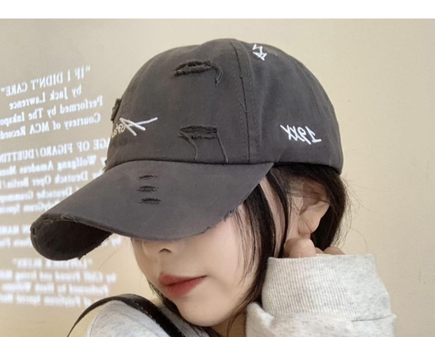 Cap Baseball Lettering Embroidered Distressed