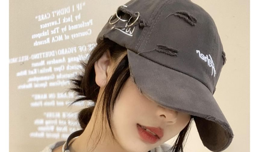 Cap Baseball Lettering Embroidered Distressed