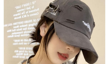 Cap Baseball Lettering Embroidered Distressed