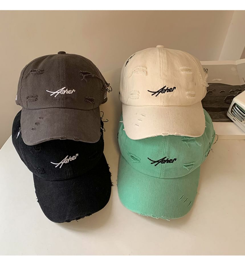 Cap Baseball Lettering Embroidered Distressed