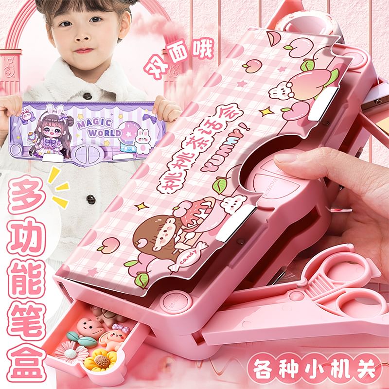 Cartoon Plastic Pencil Case / Scheduler / Scissors / Eraser / Masking Tape / Set