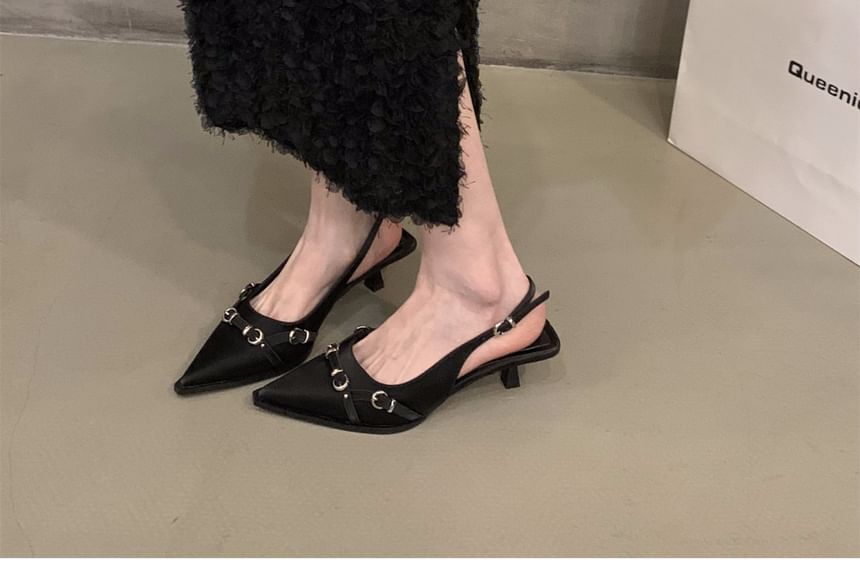 Kitten-Heel Pointed Slingback Pumps