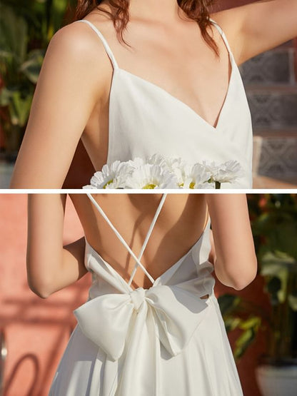 Strap A-Line Spaghetti V-Neck Maxi Plain Dress