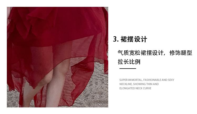 Asymmetrical Strap Sheer Dress Spaghetti A-Line