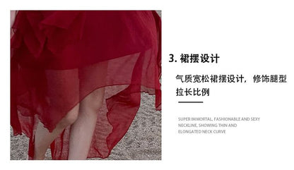 Asymmetrical Strap Sheer Dress Spaghetti A-Line