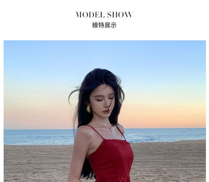 Asymmetrical Strap Sheer Dress Spaghetti A-Line