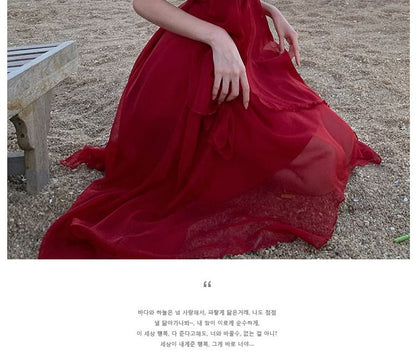 Asymmetrical Strap Sheer Dress Spaghetti A-Line