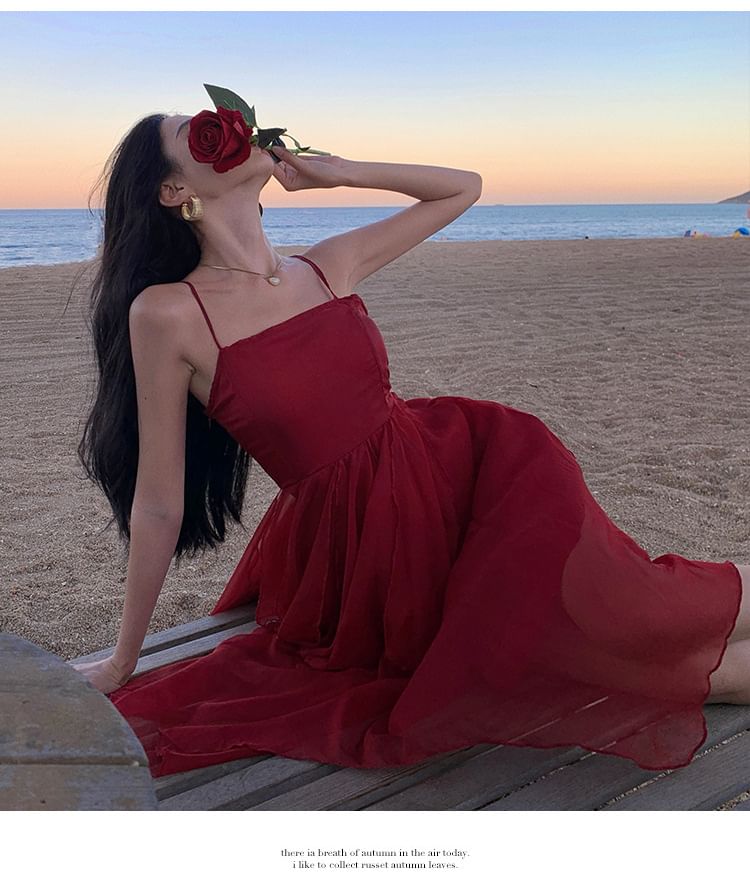 Asymmetrical Strap Sheer Dress Spaghetti A-Line