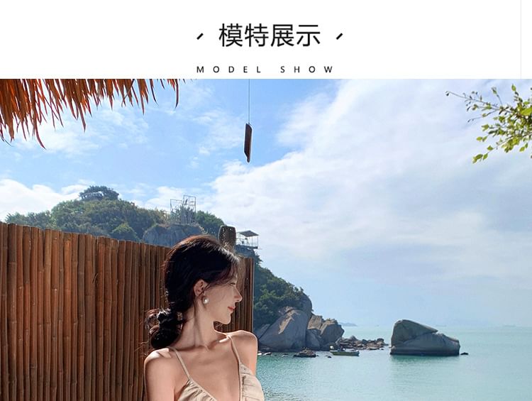 Plain A-Line Cutout Dress V-Neck Maxi Spaghetti Strap