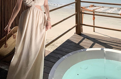 Plain A-Line Cutout Dress V-Neck Maxi Spaghetti Strap