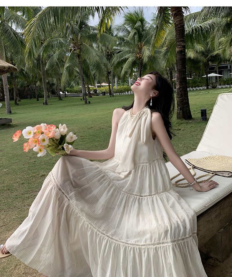 Crewneck Dress Sleeveless Midi A-Line Plain