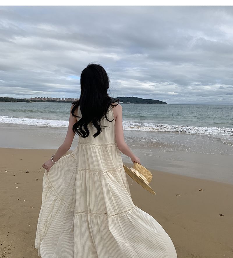 Crewneck Dress Sleeveless Midi A-Line Plain