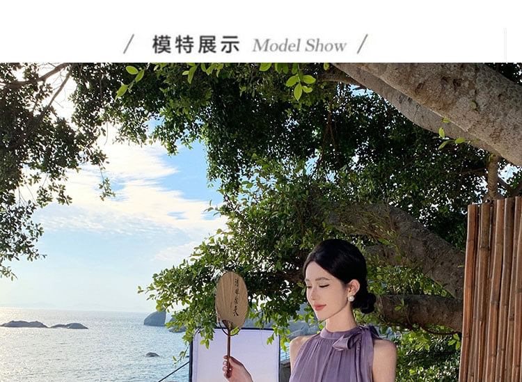 A-Line Maxi Dress Plain Sleeveless Crewneck