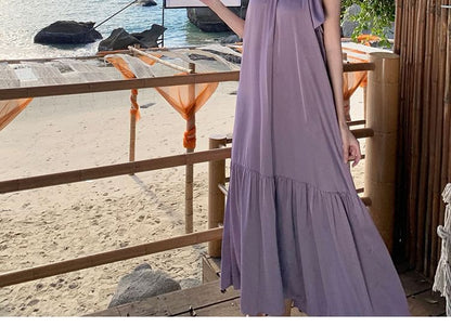 A-Line Maxi Dress Plain Sleeveless Crewneck