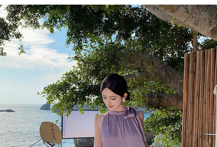 A-Line Maxi Dress Plain Sleeveless Crewneck