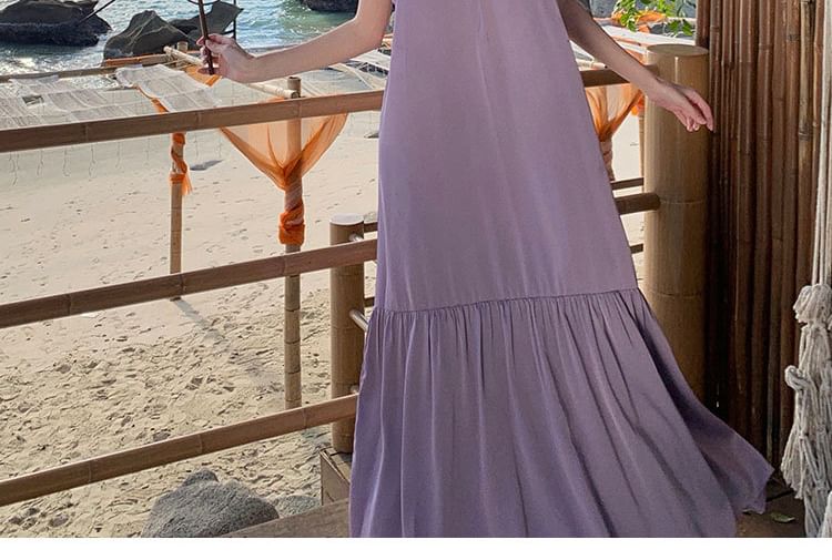 A-Line Maxi Dress Plain Sleeveless Crewneck