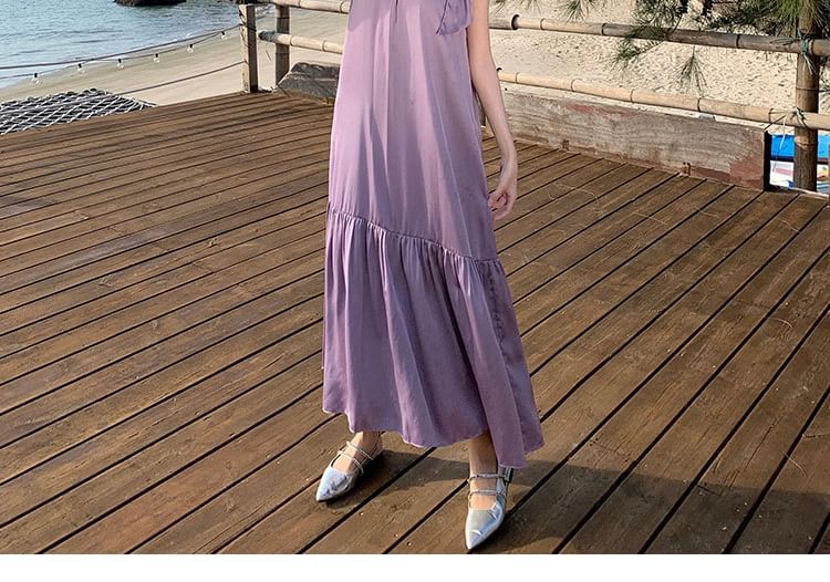 A-Line Maxi Dress Plain Sleeveless Crewneck
