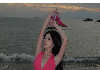 Bodycon Plain Cutout Neck Midi Dress Halter