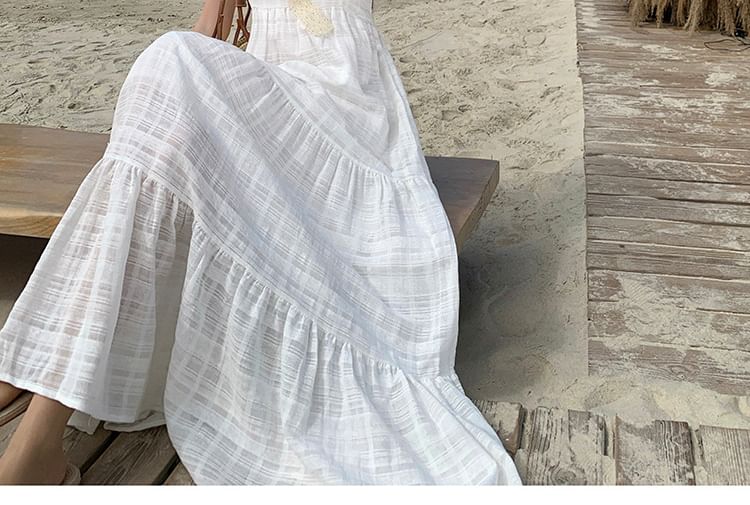 Maxi Sleeveless Dress A-Line Plain V-Neck