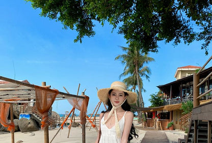 Maxi Sleeveless Dress A-Line Plain V-Neck