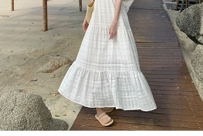 Maxi Sleeveless Dress A-Line Plain V-Neck