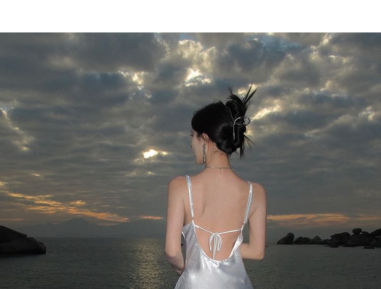 Back Strap Maxi Dress Spaghetti Sheath Plain Open