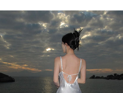 Back Strap Maxi Dress Spaghetti Sheath Plain Open