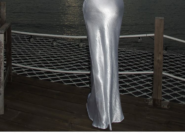 Back Strap Maxi Dress Spaghetti Sheath Plain Open