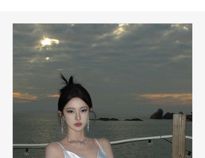 Back Strap Maxi Dress Spaghetti Sheath Plain Open