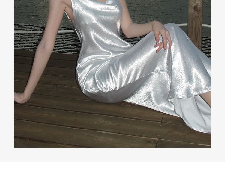 Back Strap Maxi Dress Spaghetti Sheath Plain Open