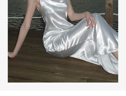 Back Strap Maxi Dress Spaghetti Sheath Plain Open