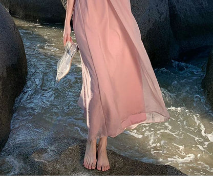 Halter Dress Midi A-Line Open Plain Back Neck