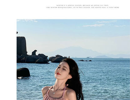 Halter Dress Midi A-Line Open Plain Back Neck