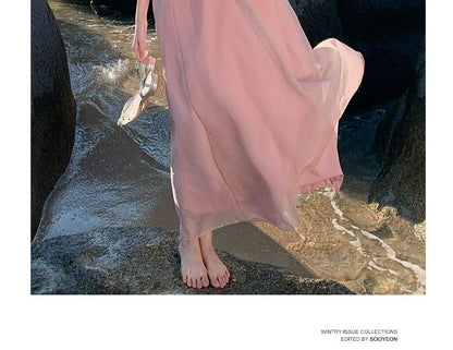 Halter Dress Midi A-Line Open Plain Back Neck