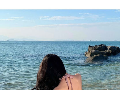 Halter Dress Midi A-Line Open Plain Back Neck